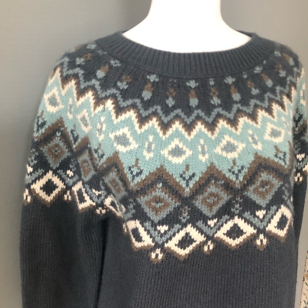 Orvis Womens Wool/Cashmere Blend Crewneck Sweater S - Black, Blue, and Cream